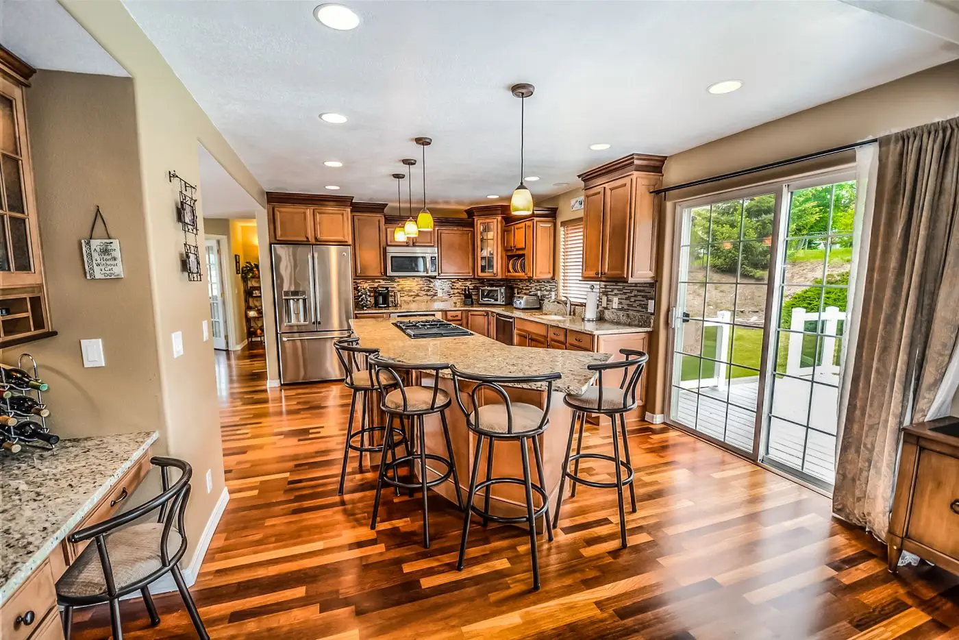 A bright residential kitchen with cabinets and counters. St. Petersburg.