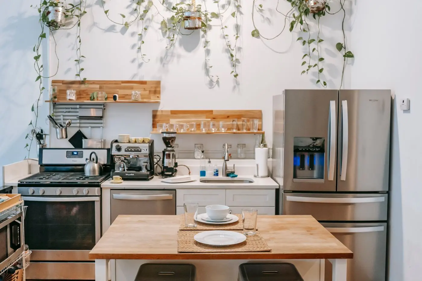 A bright residential kitchen with cabinets and counters. St. Petersburg.